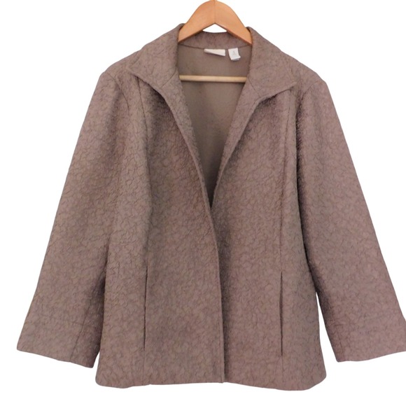 Chico's Jackets & Blazers - Chicos Womens Open Front‎ Jacket Blazer Taupe Shiny Krinkle Fabric Size 3 XL